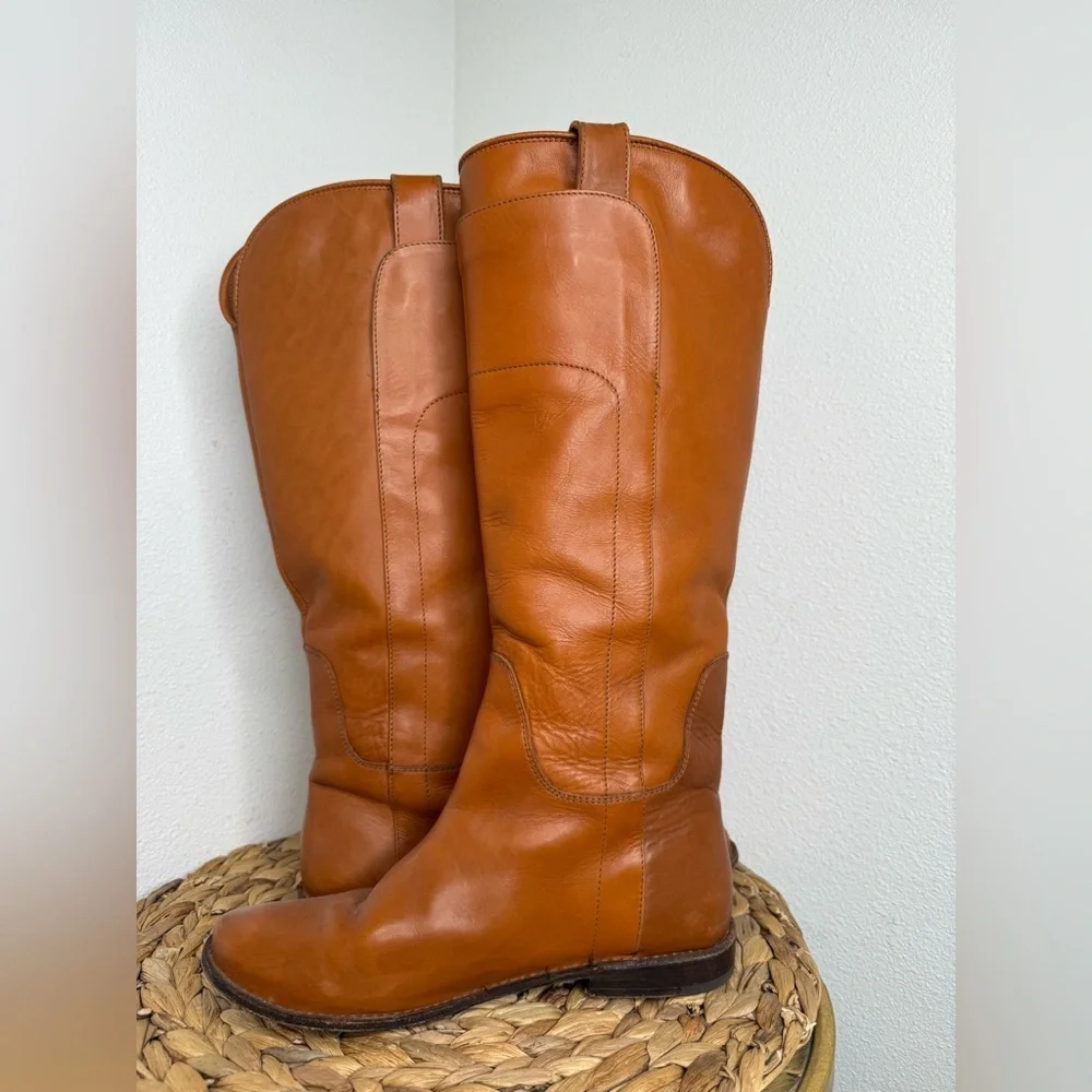 Frye Tall Boot Paige Cognac Camel Leather Riding Boots sz 6.5